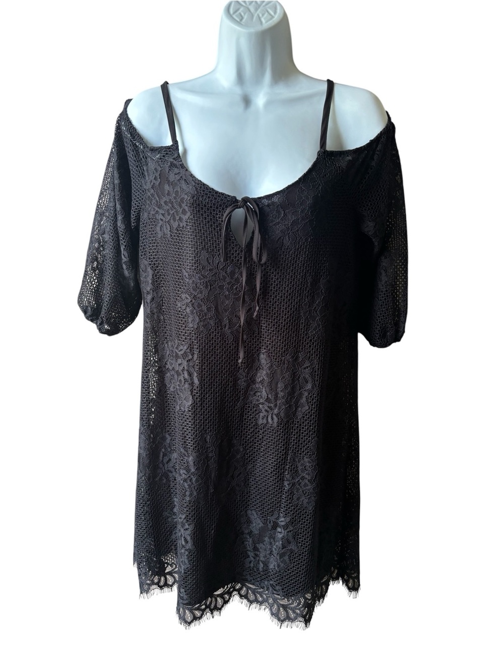 As U Wish Black Lace Cold-Shoulder Mini Dress